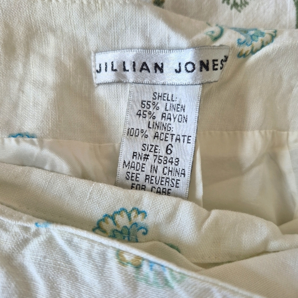 Jillian Jones Women’s Boho White Linen Blend Floral Midi Wrap Skirt Size 6 - Picture 4 of 5